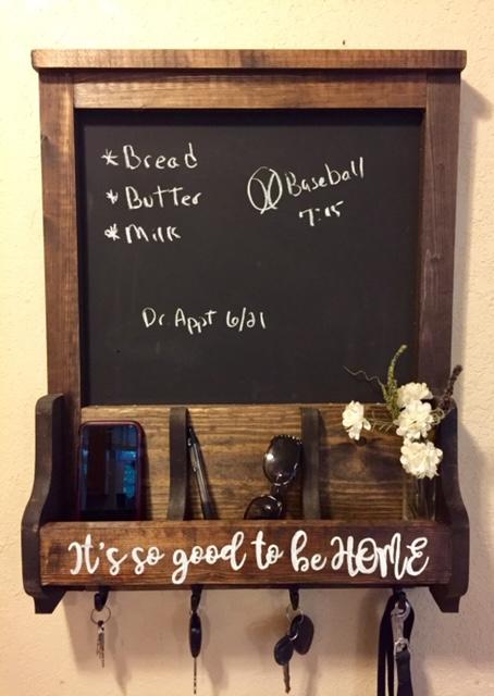 Wood wall organizer with chalkboard- espresso