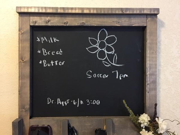 Wood wall organizer with chalkboard- Briarsmoke stain