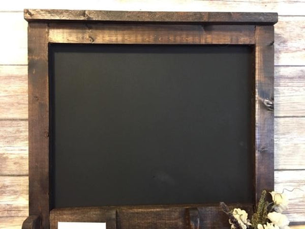 Wood wall organizer with chalkboard- Kona stain