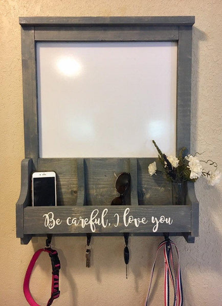 Wood wall organizer with dry erase board- Gray
